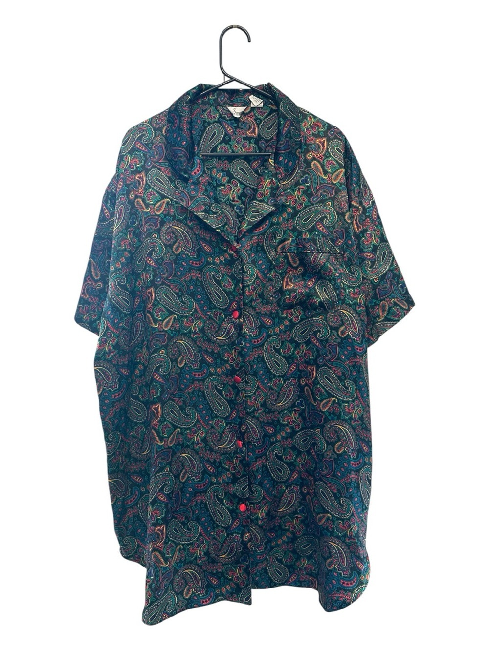 Vintage 80’s/90’s Sopre Paisley Button-Up Sleep Shirt w/ Red Buttons Size 22/24